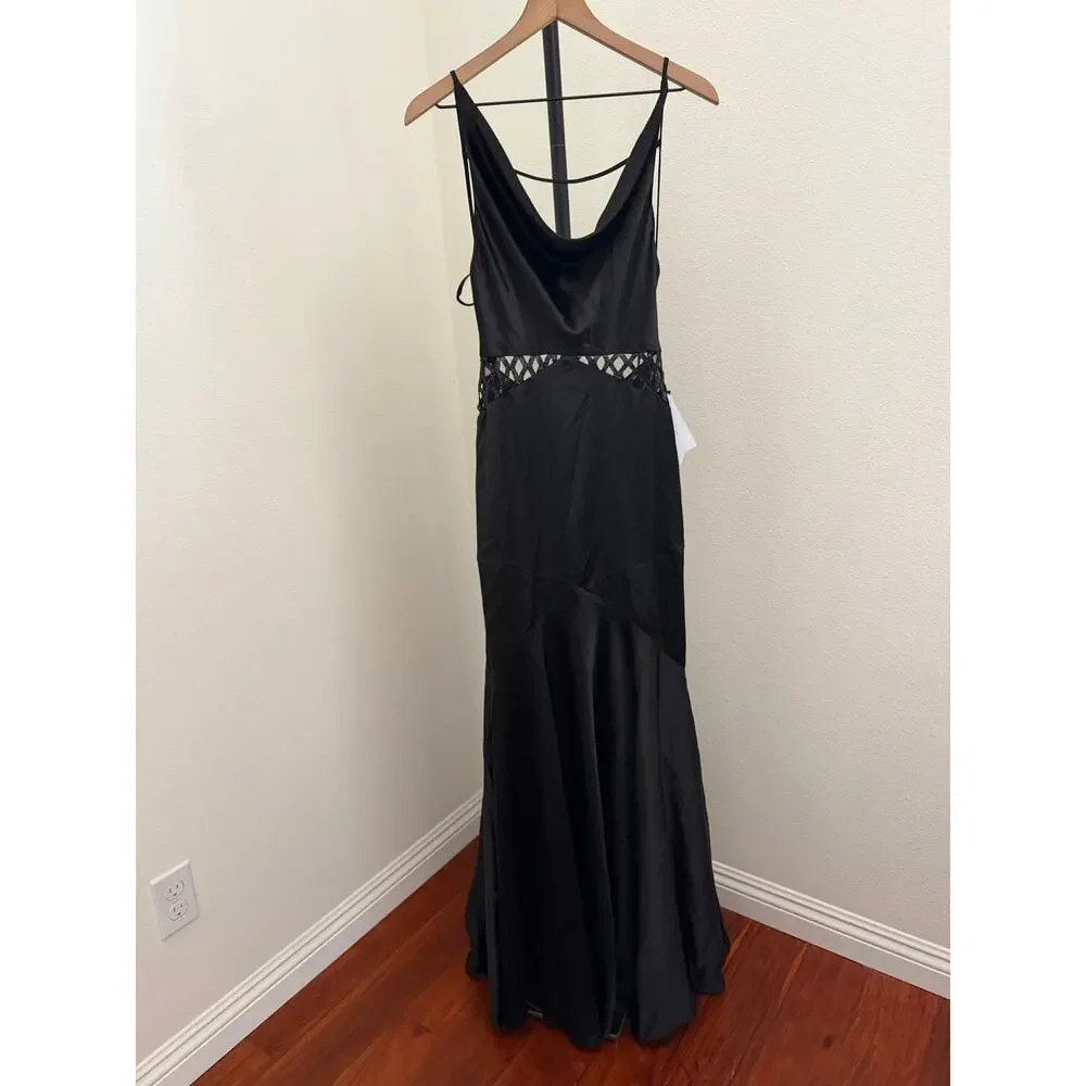 New Seni & Cade Juniors' Satin Cowlneck Cutout Gown S black - Picture 3 of 6